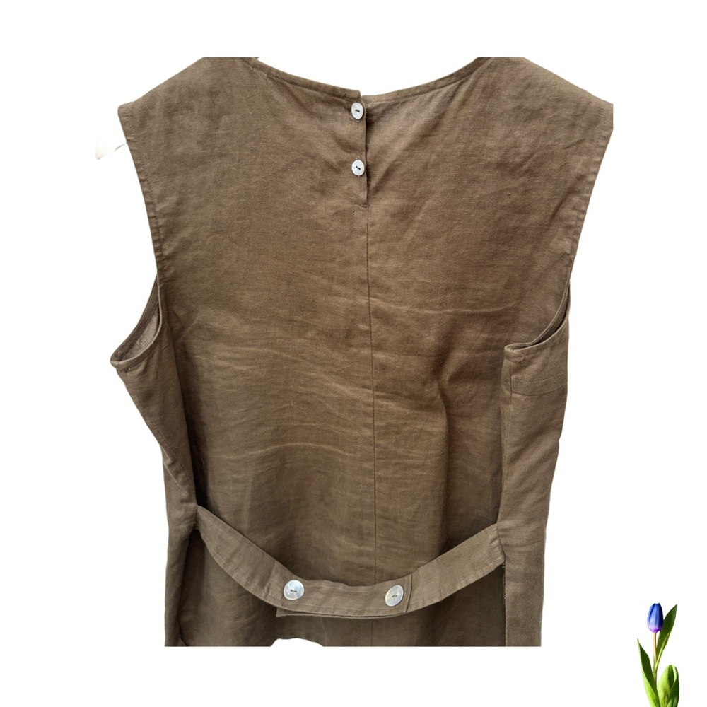 Max Studio Brown Crop linen top, linen tank top, crew-neck top, Sleevele… - Picture 3 of 5
